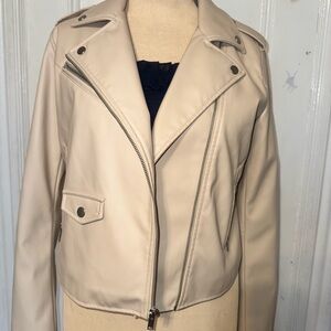 Nine West Cream Faux Leather Moto Jacket size Medium